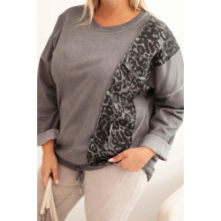 Sieviešu pelēks džemperis ar leoparda rakstu Leo