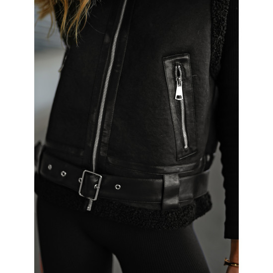 Sieviešu melna ādas jaka Pixel Sieviešu vestes