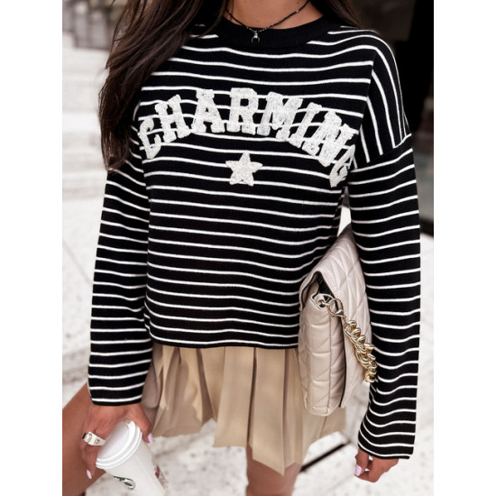 Sieviešu svītrains melns džemperis Charming Sieviešu džemperi