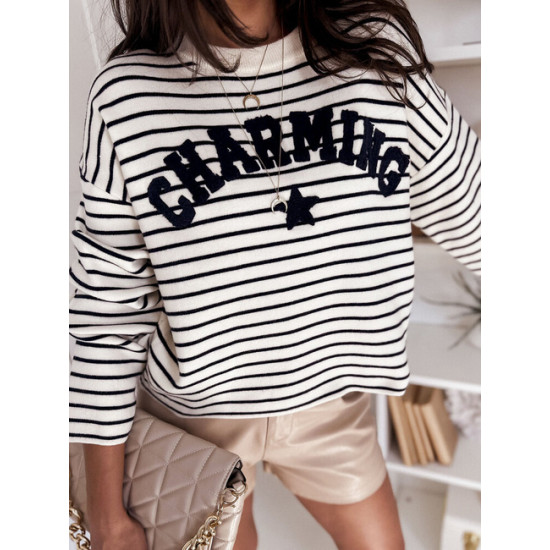 Sieviešu balts/tumši zils svītrains džemperis Charming Sieviešu džemperi