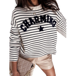 Sieviešu balts/tumši zils svītrains džemperis Charming