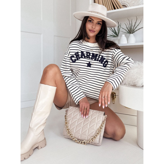 Sieviešu balts/tumši zils svītrains džemperis Charming Sieviešu džemperi