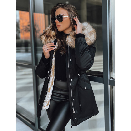 Garnit sieviešu jaka melnā krāsā ar gaišu kažokādu Jakas