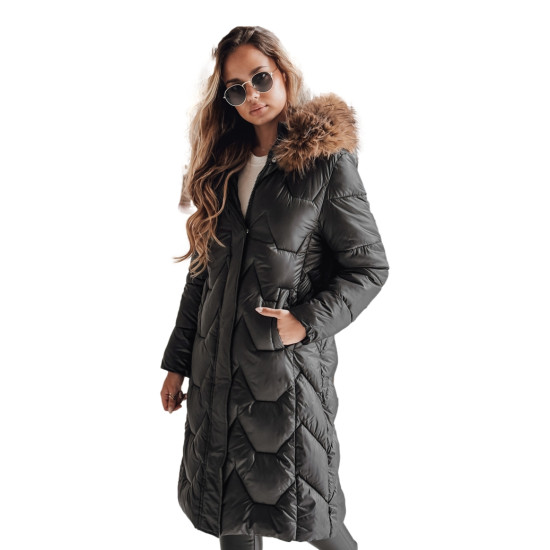 Sieviešu gara melna jaka ar brūnu kažokādu Inter Sieviešu jakas