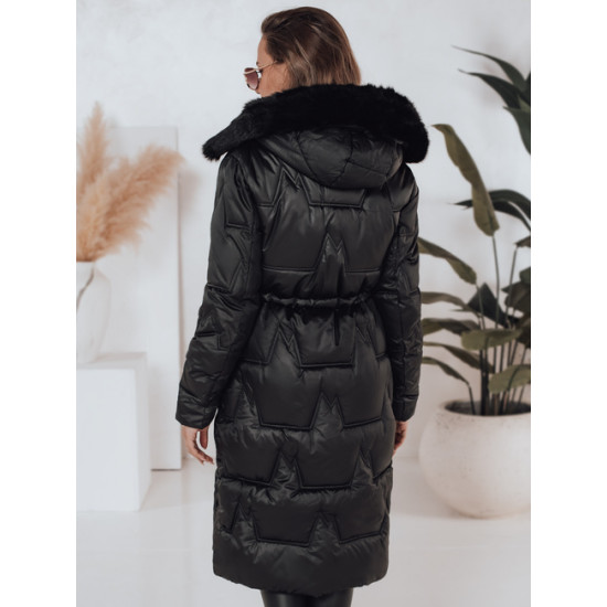 Sieviešu garā ziemas jaka ar kažokādu melnā krāsā Velis Jakas