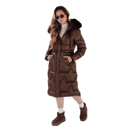 Sieviešu garā ziemas jaka ar kažokādu brūna Velis Sieviešu jakas