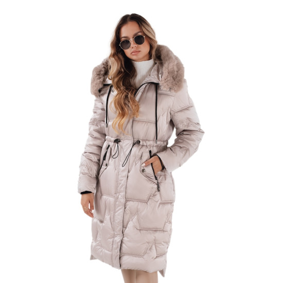 Sieviešu garā ziemas jaka ar kažokādu bēšs Velis Sieviešu jakas