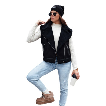 Sieviešu melna veste ar kažokādu Wool