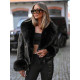 Sieviešu melna jaka ar melnu kažokādu Real Sieviešu jakas