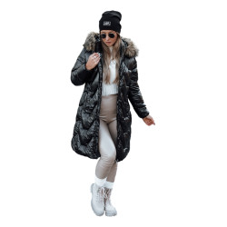 Sieviešu melna jaka ar brūnu kažokādu Elec