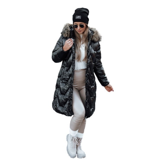 Sieviešu melna jaka ar brūnu kažokādu Elec Sieviešu jakas