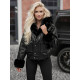 Sieviešu melna ādas jaka ar kažokādu Dersi Jakas
