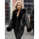 Sieviešu melna ādas jaka ar kažokādu Dersi Jakas