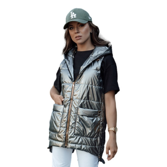 Sieviešu pelēka spīdīga veste Jess TY4446 - Sievietēm Sieviešu pelēka spīdīga veste Jess Sieviešu vestes