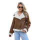 Women's brown leather jacket with fur Elen