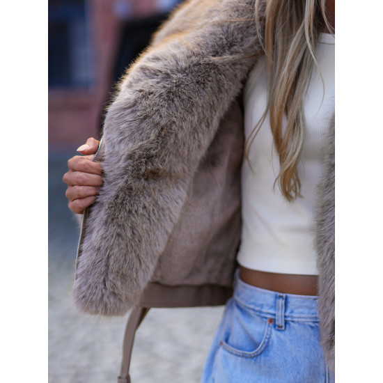 Sieviešu brūna jaka ar kažokādu Real Jakas