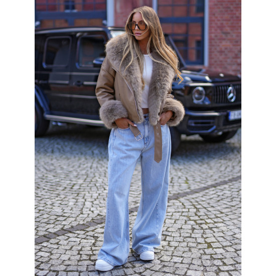 Sieviešu brūna jaka ar kažokādu Real Jakas