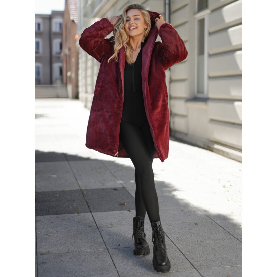 Sieviešu ziemas divpusējā bordo krāsas jaka ar kapuci Ela Jakas