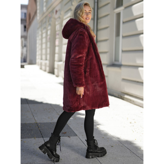 Sieviešu ziemas divpusējā bordo krāsas jaka ar kapuci Ela Jakas