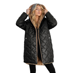 Sieviešu ziemas divpusējā melnā jaka ar kapuci Ela Sieviešu ziemas divpusējā melnā jaka ar kapuci Ela