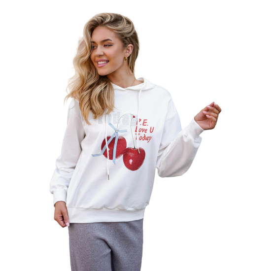 Sieviešu balts džemperis Šodien Džemperi ar kapuci