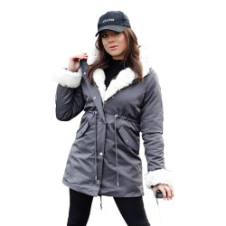 Sieviešu pelēka jaka ar gaišu kažokādu Arctic Sieviešu pelēka jaka ar gaišu kažokādu Arctic