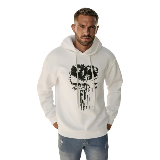Vīriešu balts džemperis ar kapuci Skull Džemperi ar kapuci