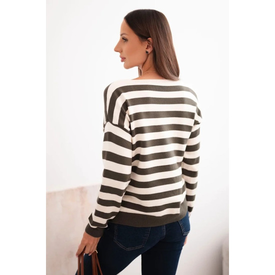 Sieviešu svītrains haki krāsas džemperis Dina Sieviešu džemperi