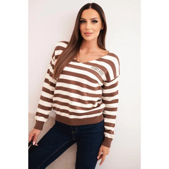 Sieviešu svītrains brūns džemperis Dina Sieviešu džemperi