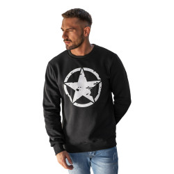 Vīriešu melns džemperis ar militārajām zvaigznēm Vīriešu melns džemperis ar militārajām zvaigznēm