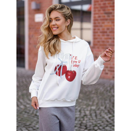 Sieviešu balts džemperis Šodien Džemperi ar kapuci