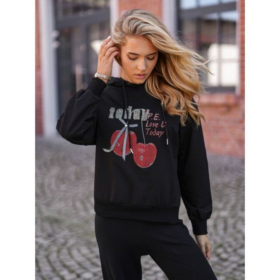 Sieviešu melns džemperis Šodien Džemperi ar kapuci