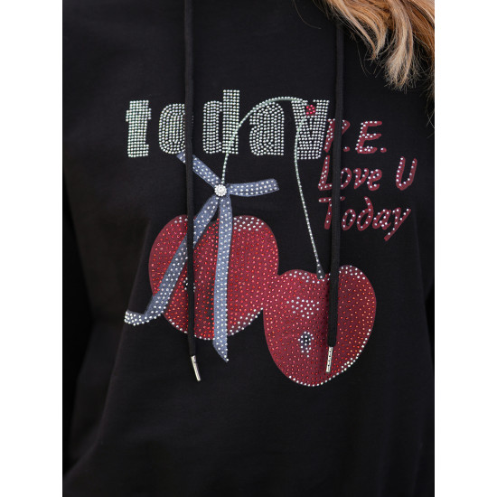 Sieviešu melns džemperis Šodien Džemperi ar kapuci