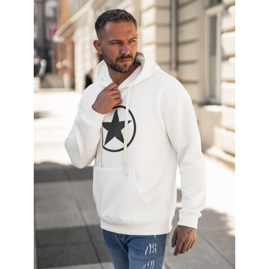 Vīriešu balts džemperis ar kapuci Militry Džemperi ar kapuci