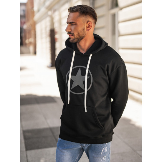 Vīriešu melns džemperis ar kapuci Militry Džemperi ar kapuci