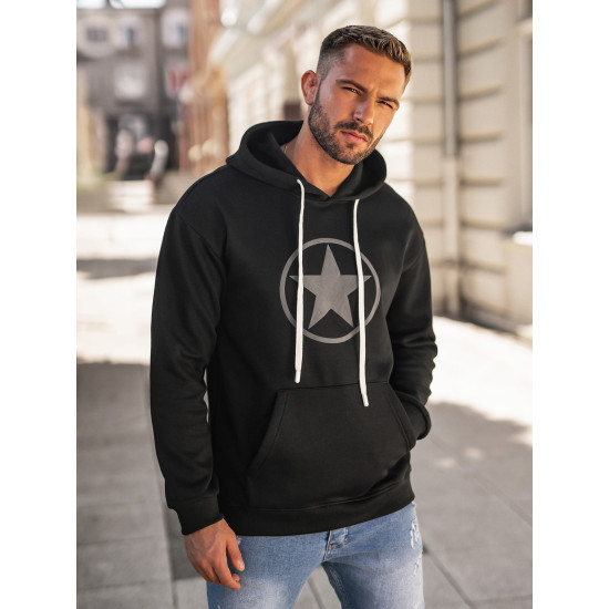 Vīriešu melns džemperis ar kapuci Militry Džemperi ar kapuci