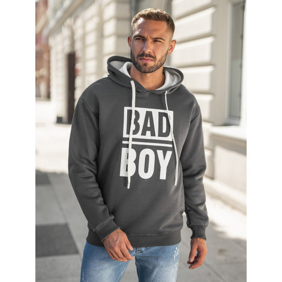 Vīriešu tumši pelēks džemperis ar kapuci Bad Džemperi ar kapuci