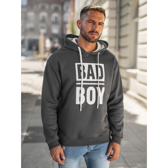 Vīriešu tumši pelēks džemperis ar kapuci Bad Džemperi ar kapuci