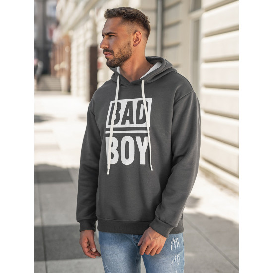 Vīriešu tumši pelēks džemperis ar kapuci Bad Džemperi ar kapuci