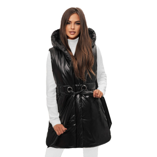 Sieviešu melna jaka ar kapuci Tērauds Sieviešu vestes