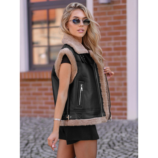 Sieviešu melna ādas jaka Sara Sieviešu vestes