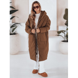 Sieviešu stepēta gara brūna jaka Bren