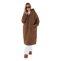 Sieviešu stepēta gara brūna jaka Bren