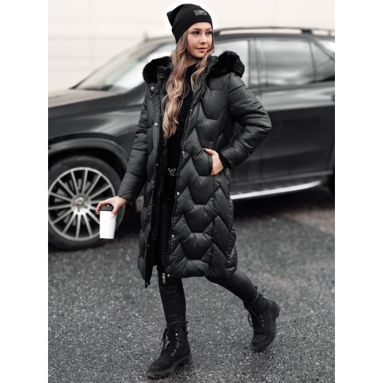 Sieviešu gara melna jaka ar melnu kažokādu Inter Sieviešu jakas