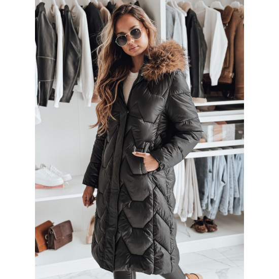 Sieviešu gara melna jaka ar brūnu kažokādu Inter Sieviešu jakas