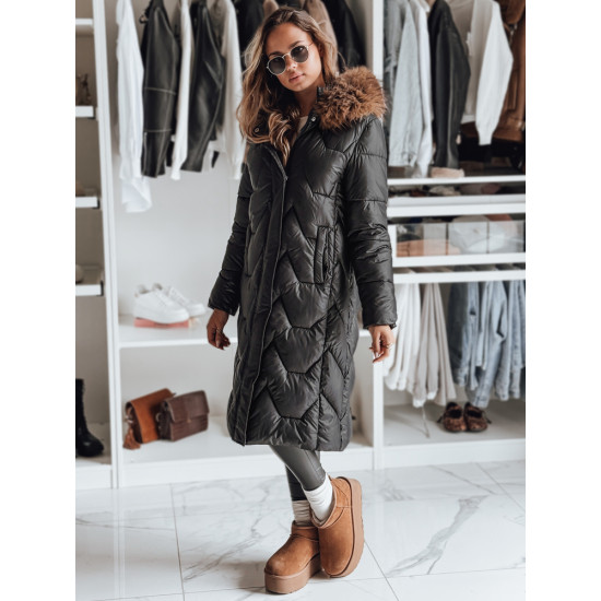 Sieviešu gara melna jaka ar brūnu kažokādu Inter Sieviešu jakas