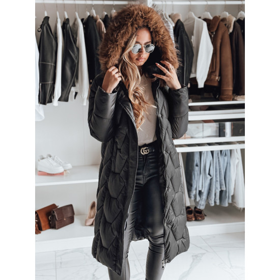 Sieviešu gara melna jaka ar brūnu kažokādu Inter Sieviešu jakas