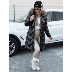 Sieviešu melna jaka ar brūnu kažokādu Elec