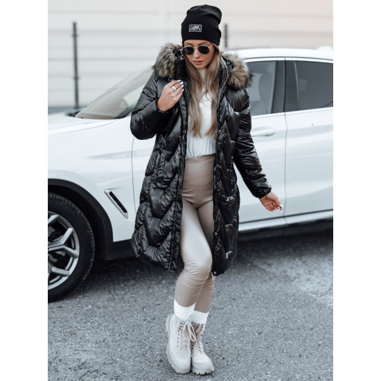 Sieviešu melna jaka ar brūnu kažokādu Elec Sieviešu jakas