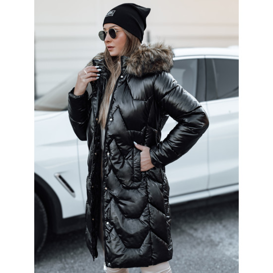 Sieviešu melna jaka ar brūnu kažokādu Elec Sieviešu jakas